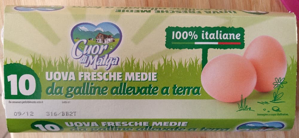 Cuor di Malga uova fresche medie da galline allevate a terra 10 uova in offerta da Dpiù