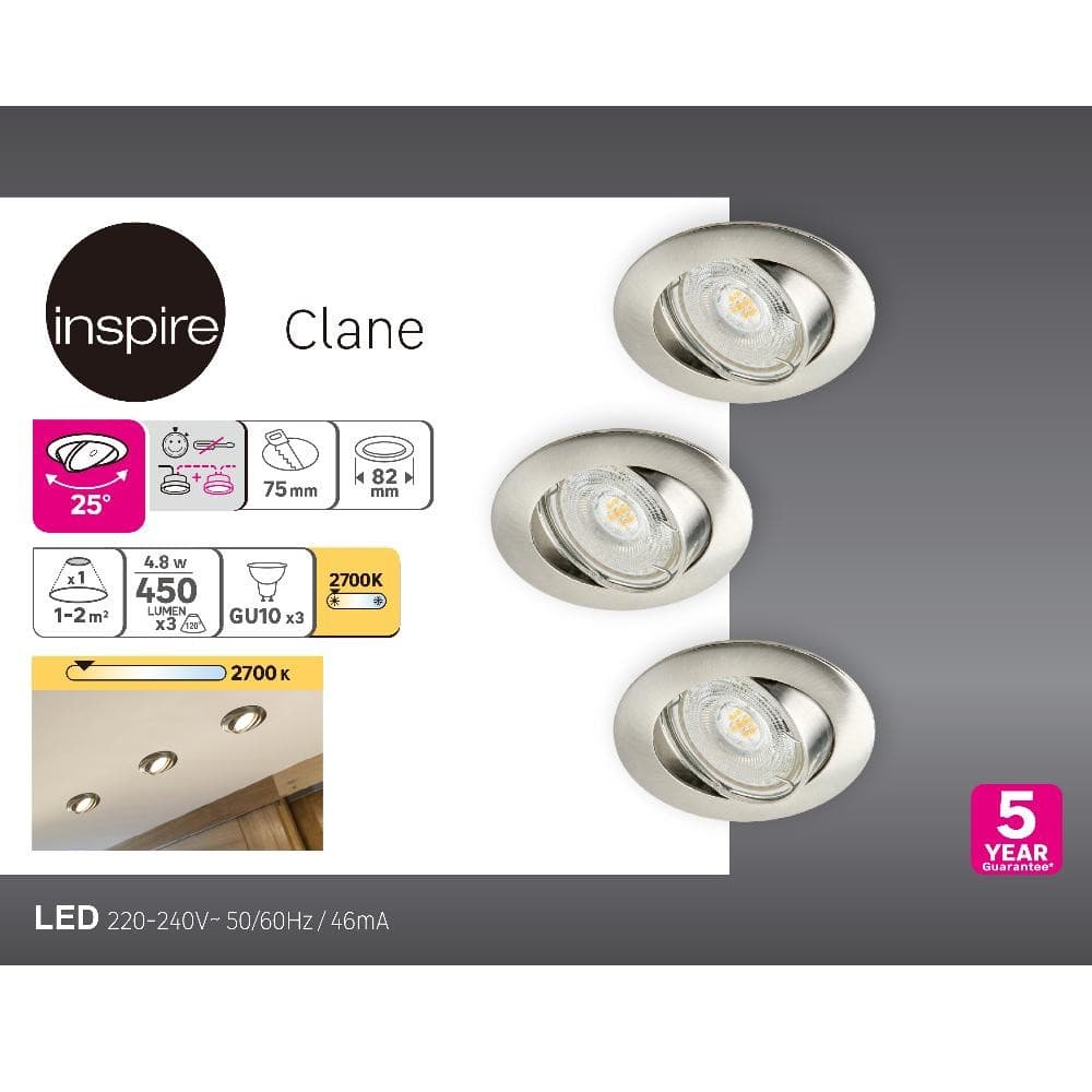 Set 3 faretti da incasso orientabili, 3 pezzi, Ø8,2 cm Inspire – Leroy Merlin