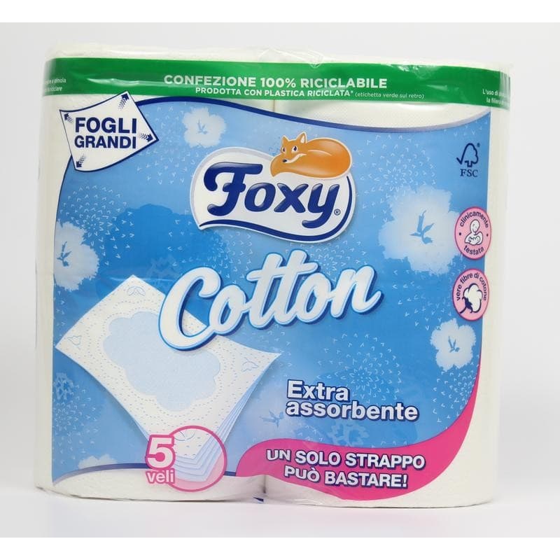 Foxy carta igienica Cotton, 5 veli, 4 rotoli – Panorama