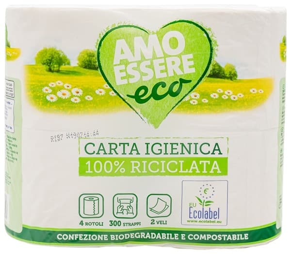 Amo Essere carta igienica, 4 rotoli, 2 veli, 300 strappi – Eurospin