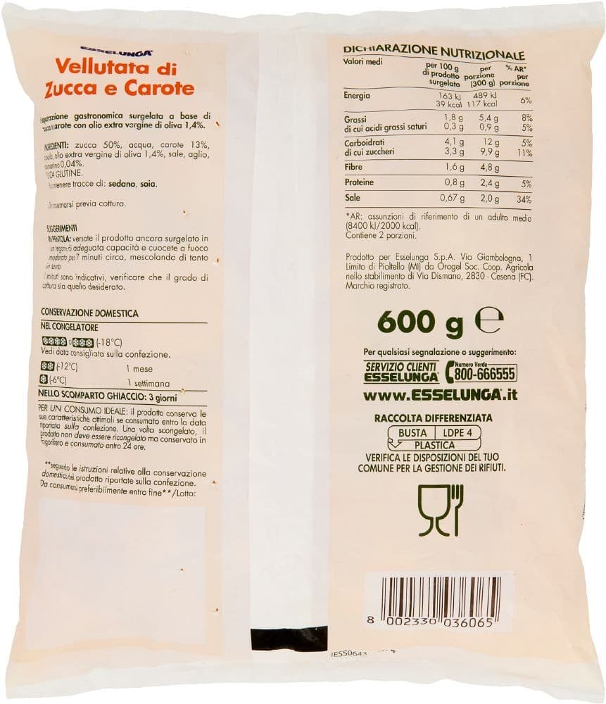Vellutata di zucca e carote o passato di verdure Esselunga, 600 g – Esselunga