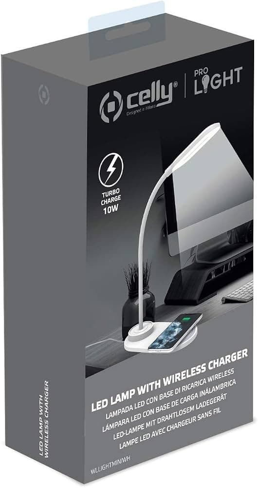 Lampada da scrivania con ricarica wireless per smartphone 10W Celly – Unieuro