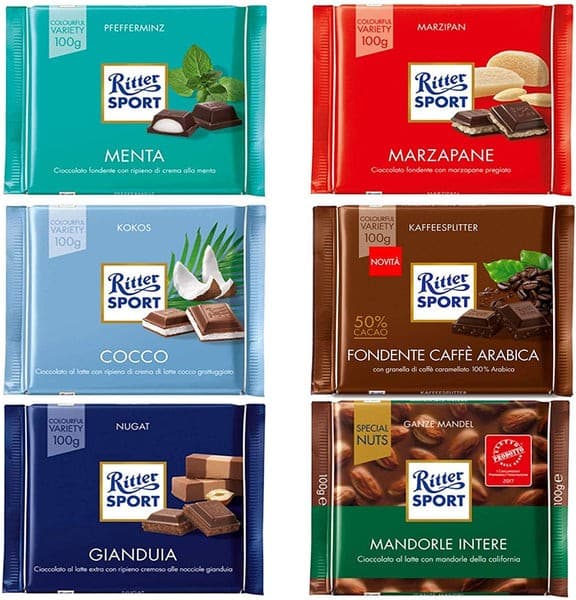 Tavoletta di cioccolato Ritter Sport assortita, 100 g – Il Gigante