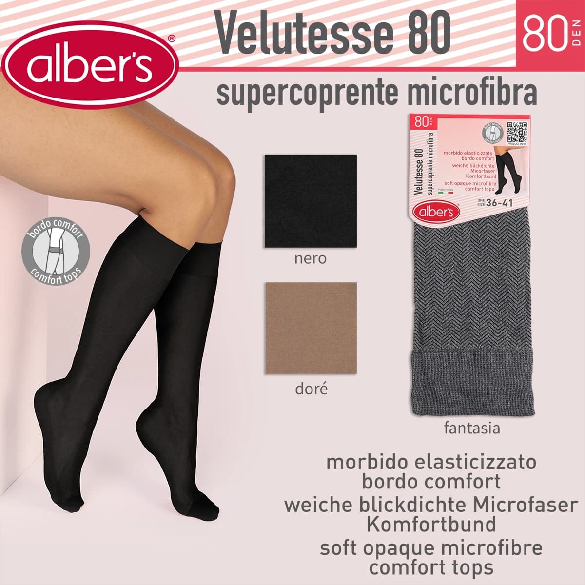 Gambaletto donna Velutesse Supercoprente 80 Den Alber's, 80 Den – Il Gigante