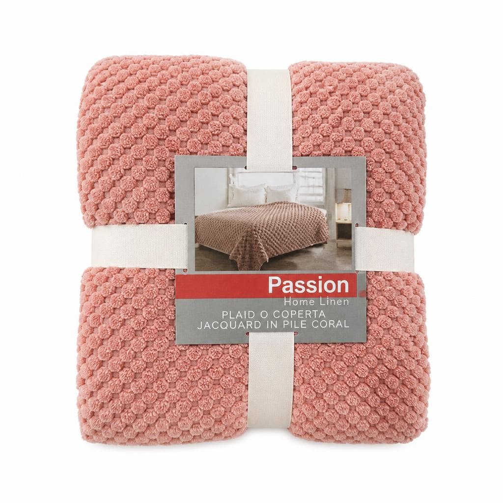 Plaid o coperta jacquard in pile coral, coperta 2 piazze, cm 200x220 – Bennet