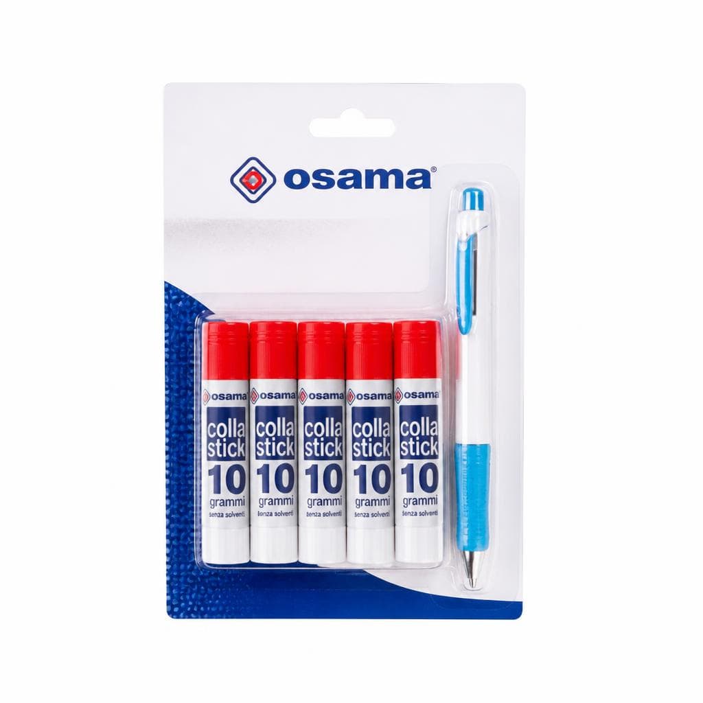 Set 5 colle stick 10 g / Penna a sfera 4multi Osama in offerta da Eurospin