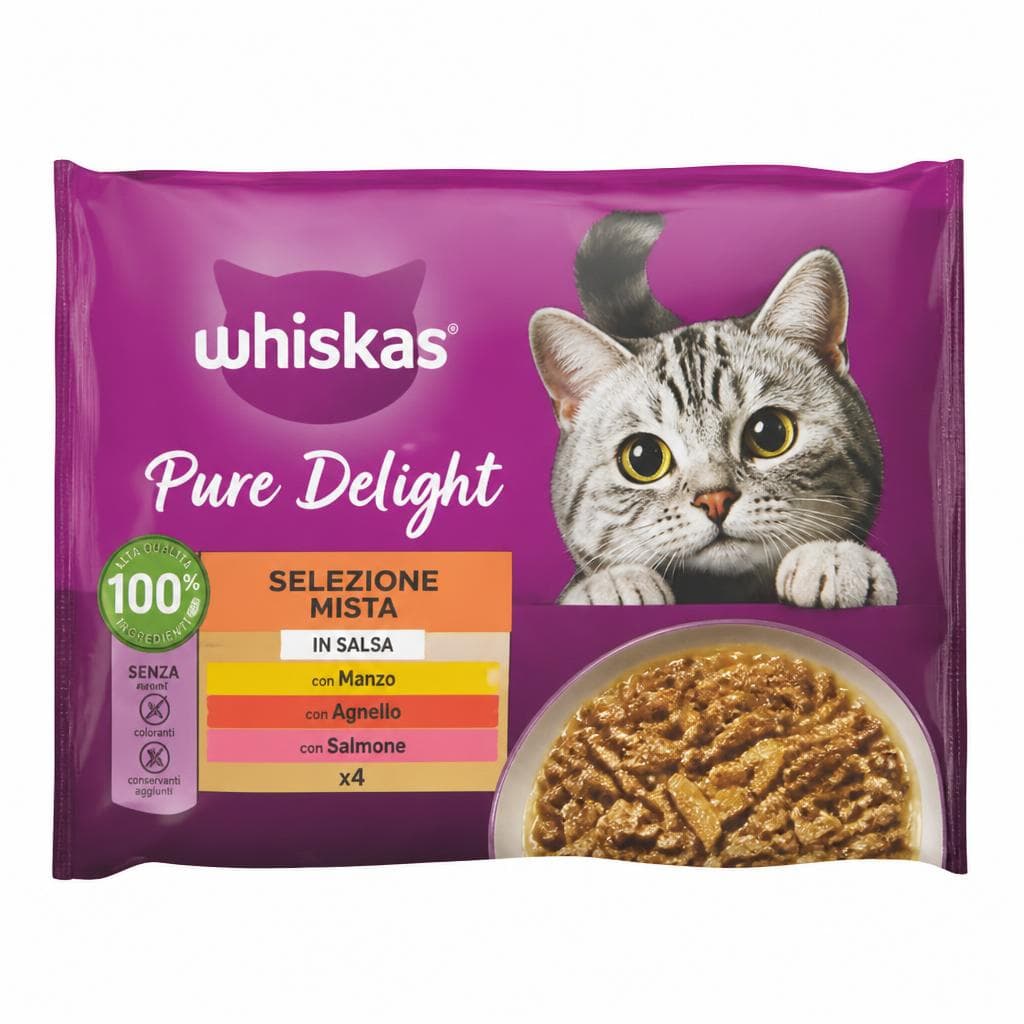Alimento umido per gatti Pure Delight Whiskas, 85 g x 4 – MD