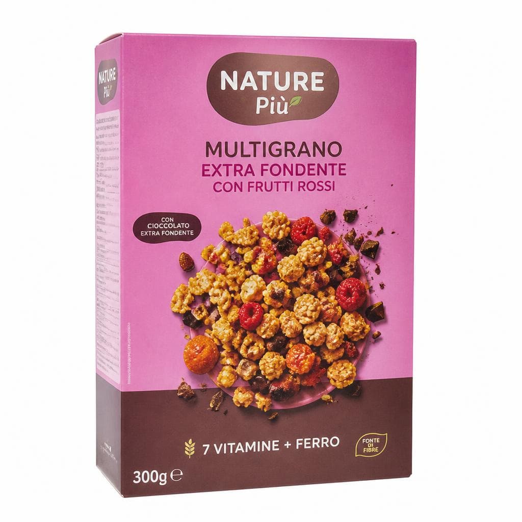 Nature Più cereali multigrano extra fondente/frutti rossi, 300 g – MD