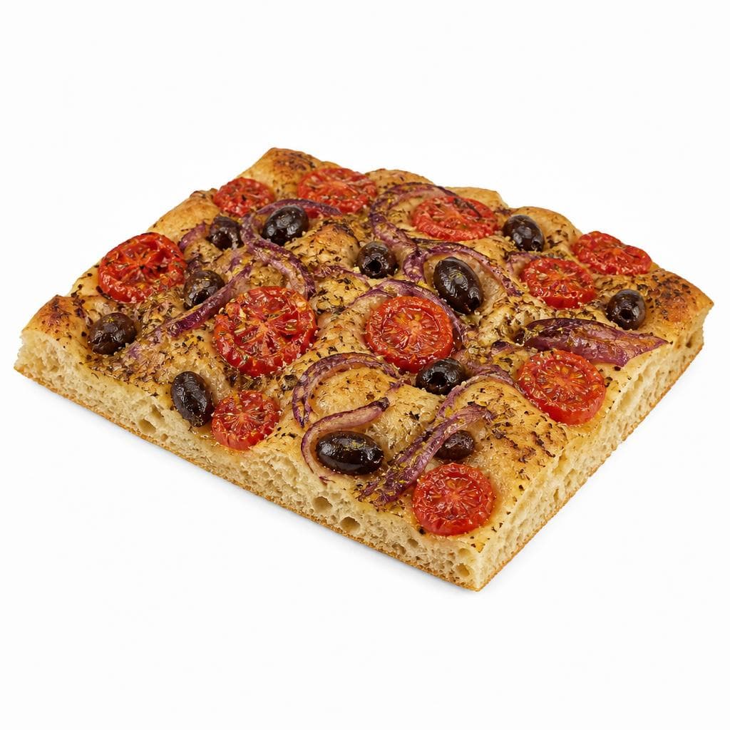 Focaccia pugliese con pomodorini, cipolla e olive, al kg PRODUZIONE IPER – Iper La grande i