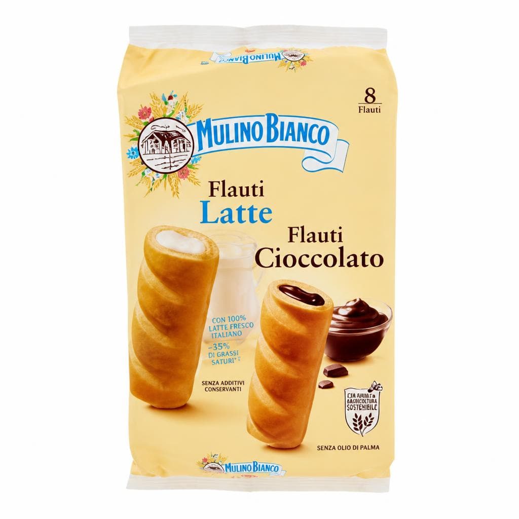 Mulino Bianco Flauti al latte, al cioccolato o stracciatella, 8 pezzi, 280 g – Iper La grande i