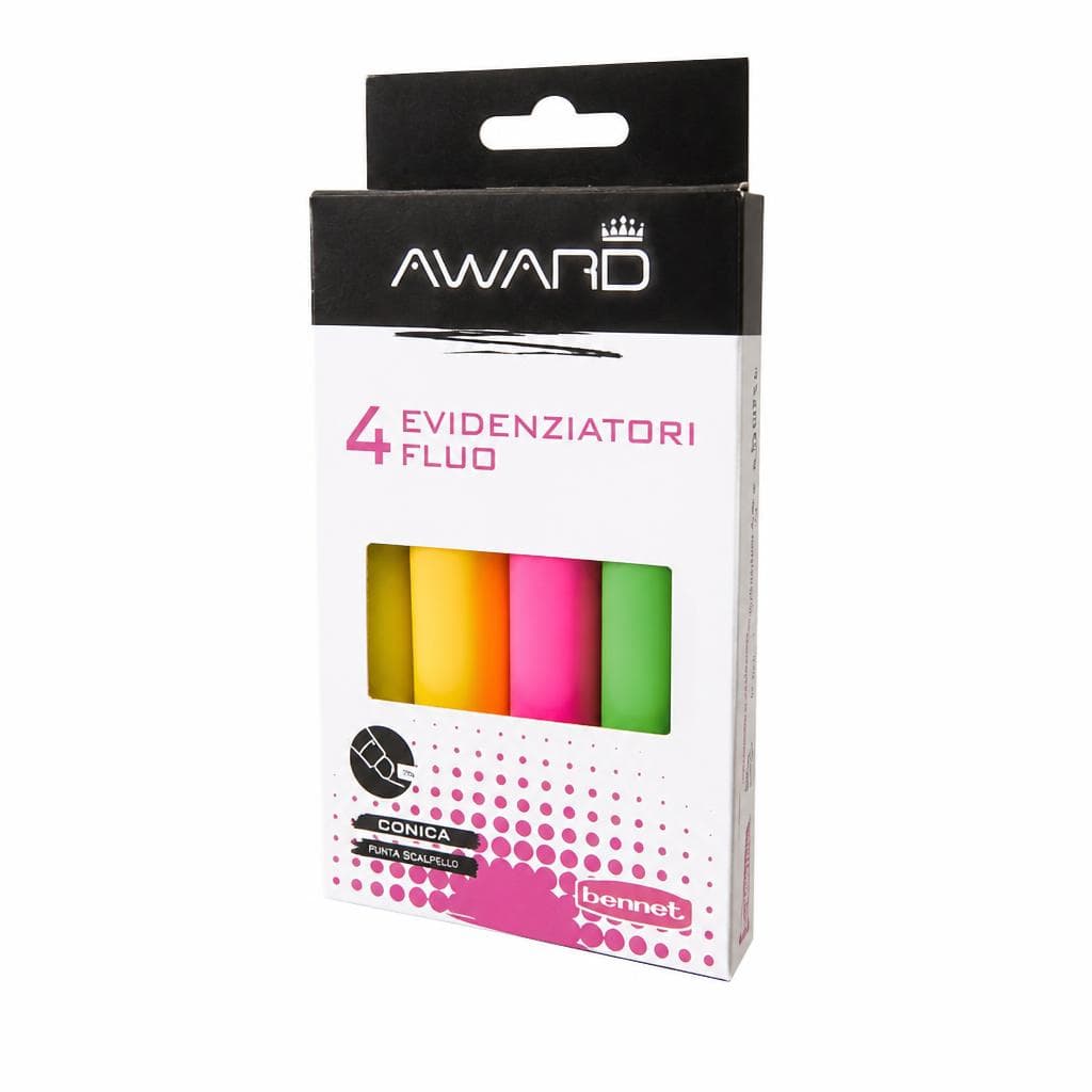 Award evidenziatori fluo o pastel conf. da 4 in offerta da Bennet