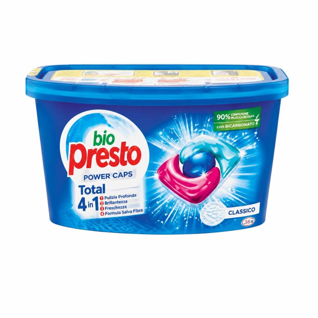 Detersivo Lavatrice Power Caps Bio Presto, conf. 18 pezzi, 216 g – Carrefour