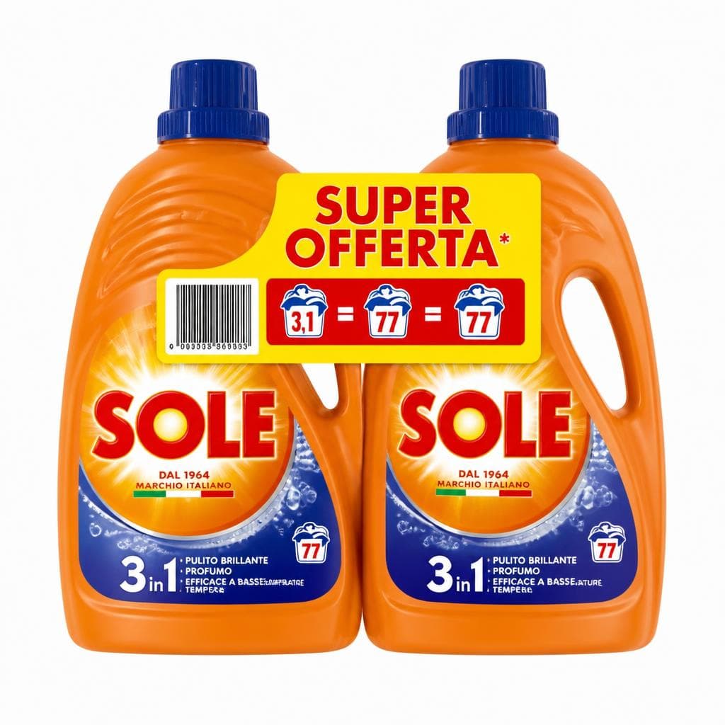 Detersivo liquido per lavatrice Sole 3 in 1, 2 x 41 lavaggi – Il Gigante