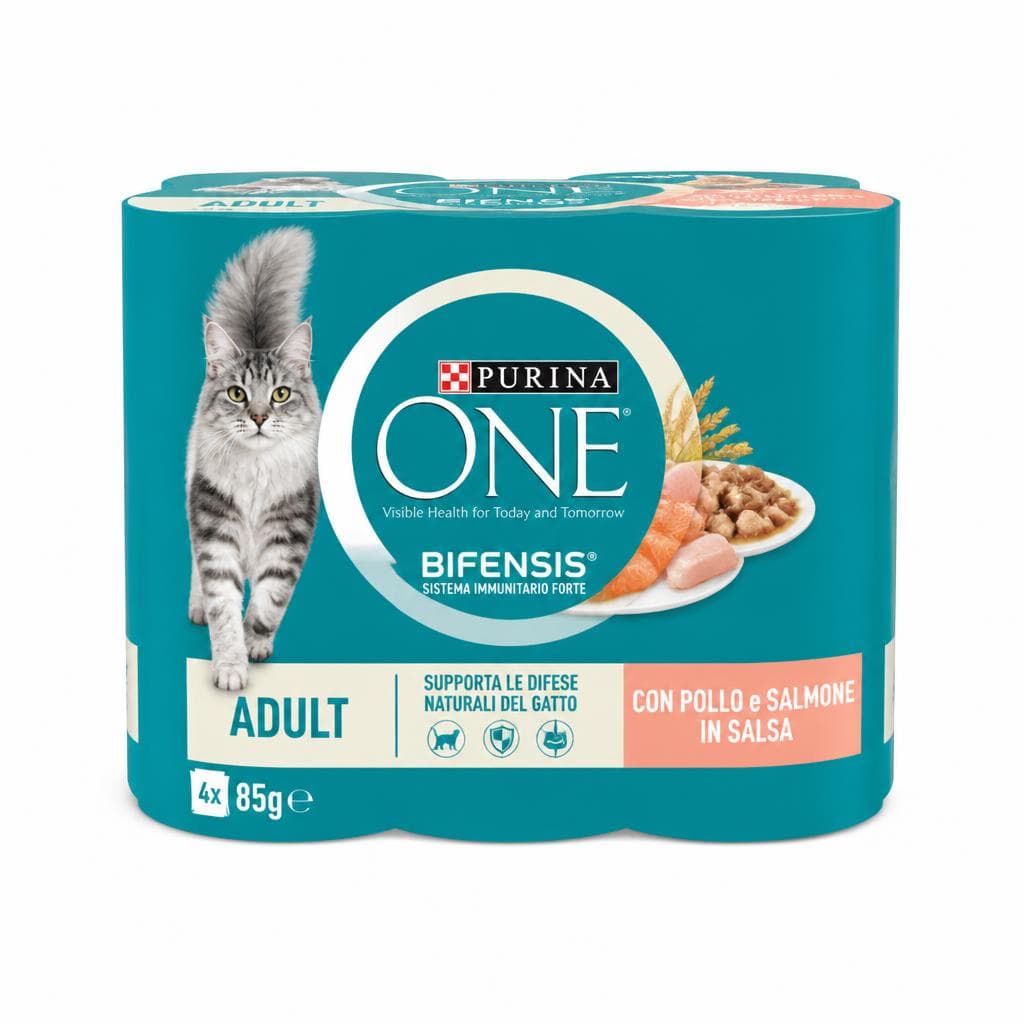 Bifensis Adult pollo+salmone Purina One, 85 g x 4 – Panorama