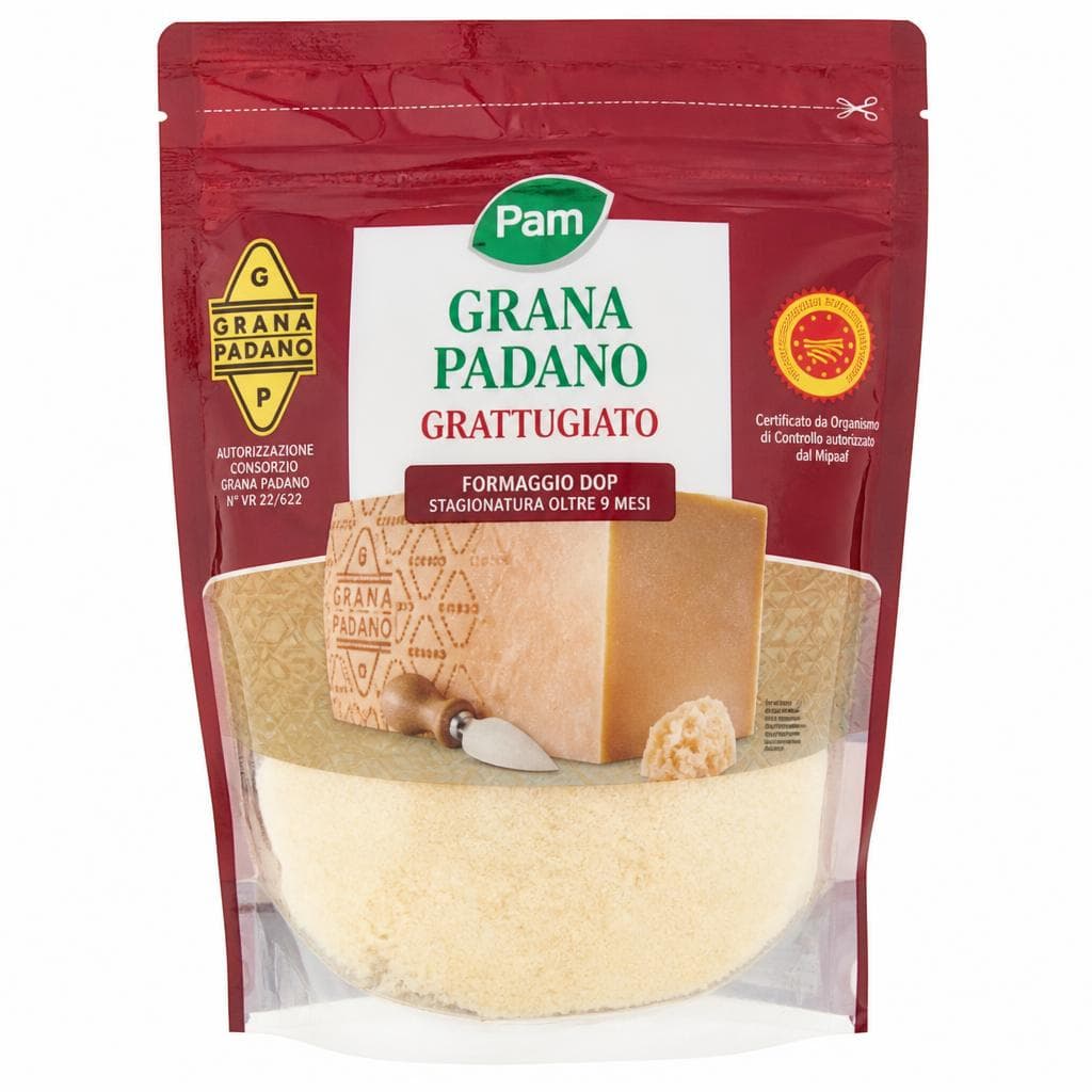 Grana Padano DOP grattugiato Pam, 200 g – Panorama