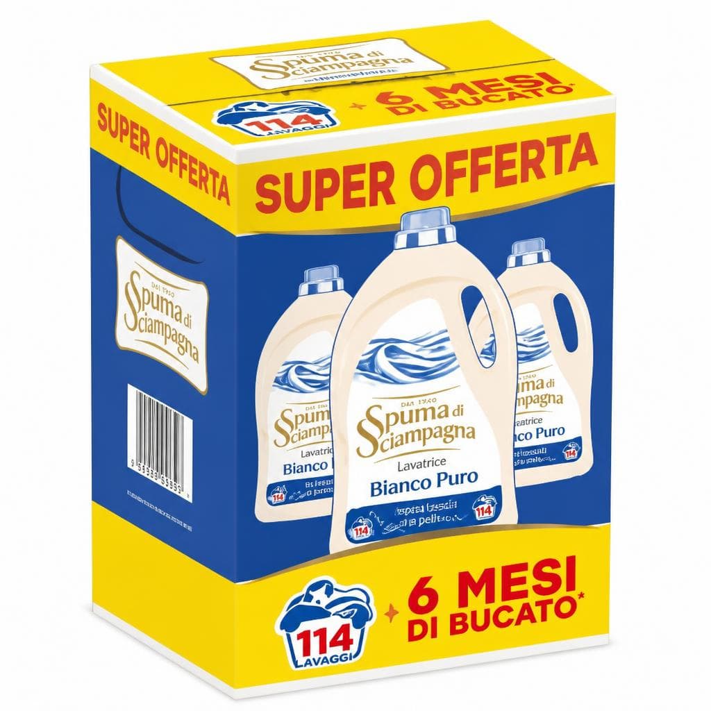 Spuma di Sciampagna detersivo lavatrice liquido, 3x38 lavaggi – Acqua & Sapone