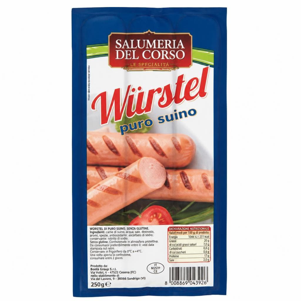Salumeria del Corso wurstel puro suino, 250 g – Dpiù