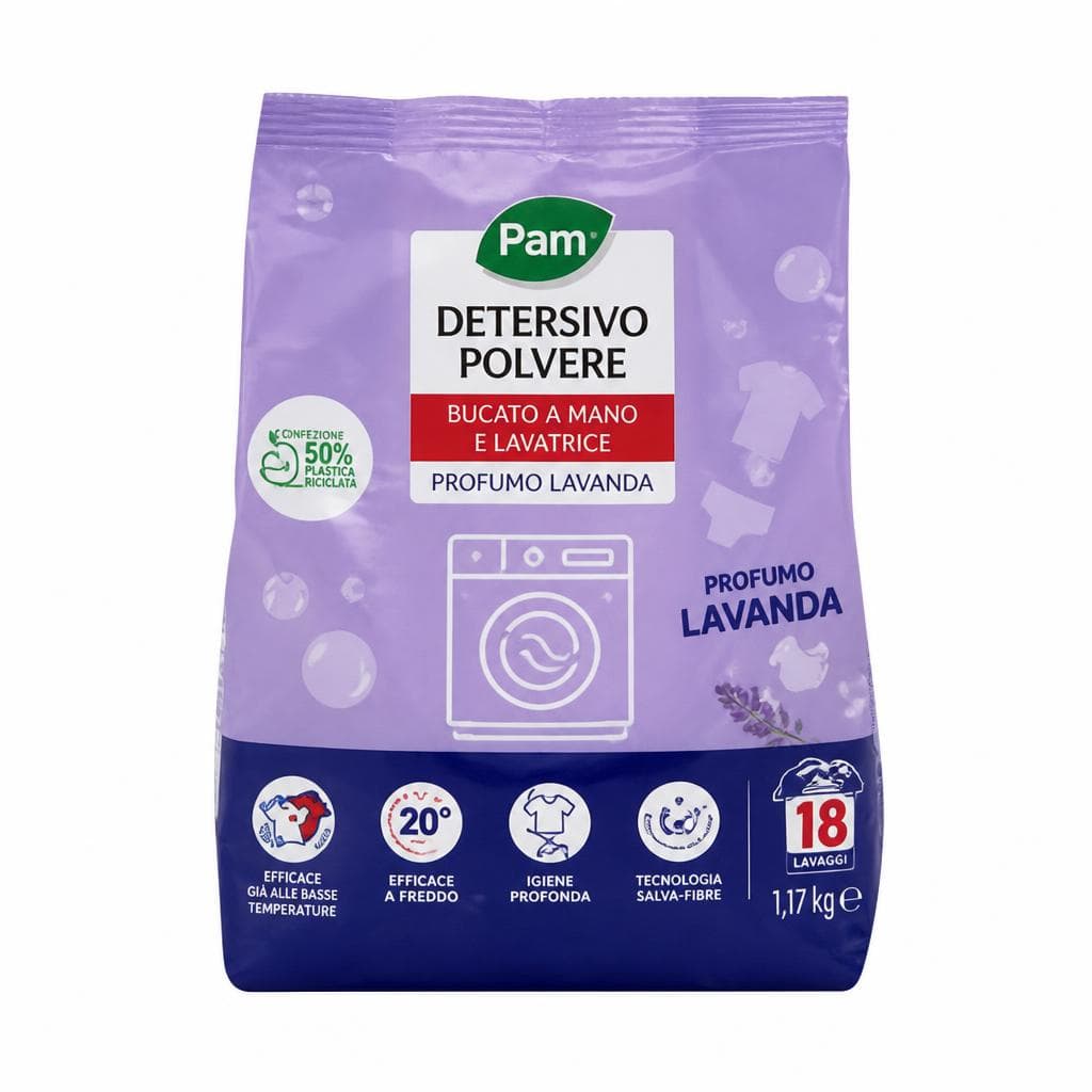 Detersivo polvere bucato a mano e lavatrice profumo lavanda, 1,17 kg Pam – Panorama