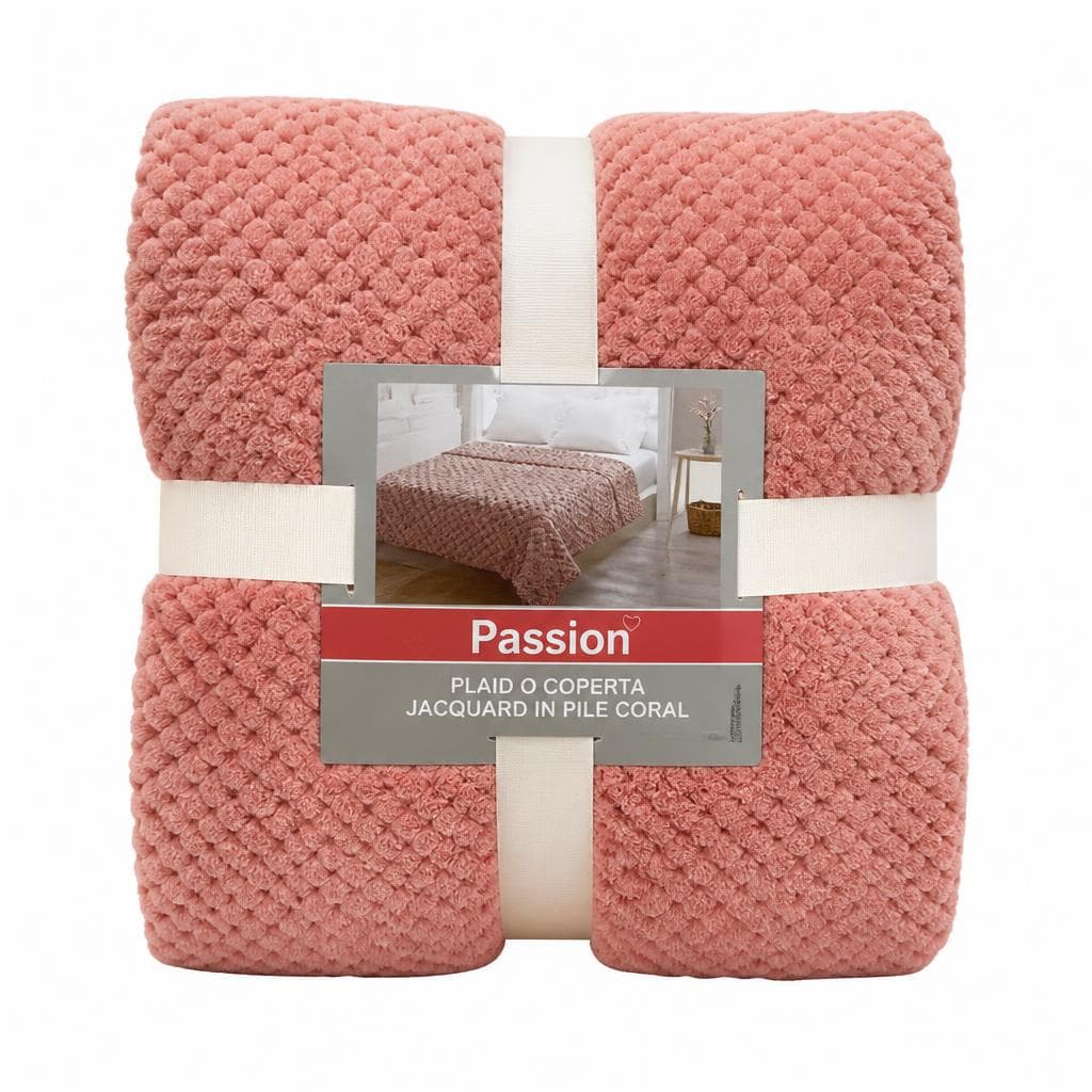 Plaid o coperta jacquard in pile coral, coperta 1 piazza, cm 160x200 – Bennet
