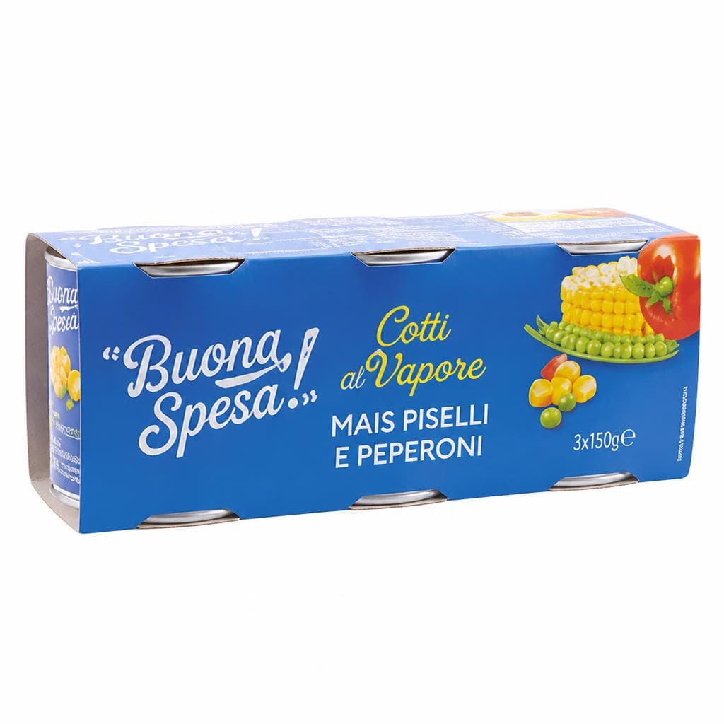 Cotti a vapore mais, piselli e peperoni, g 150x3 – MD