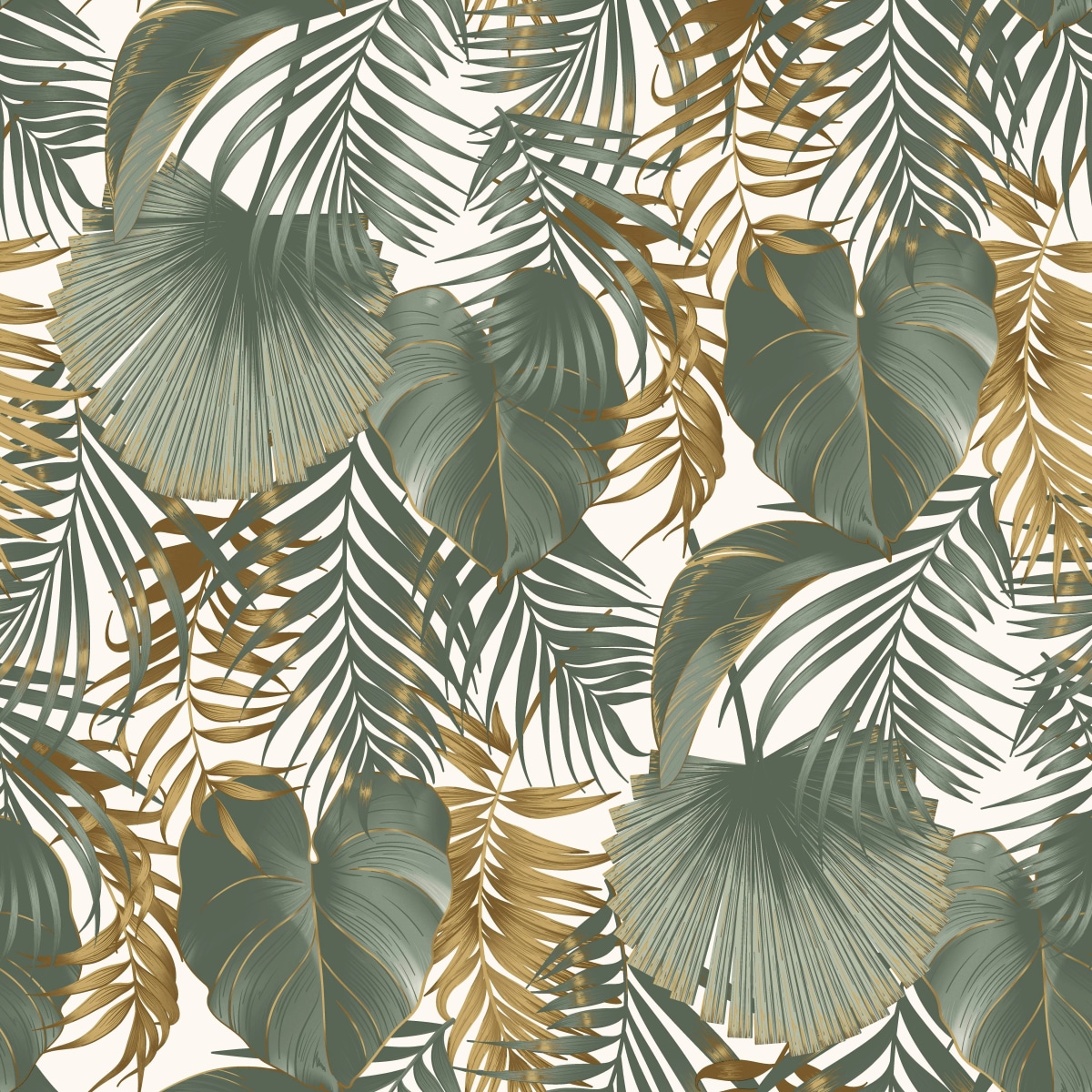 Carta da parati Stefania verde oro Dim. 53 cm x 10,05 m - Offerta nel negozio Leroy Merlin