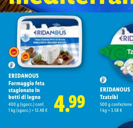 Eridanous formaggio feta stagionato in botti di legno 400 g (sgocc.) in offerta da Lidl