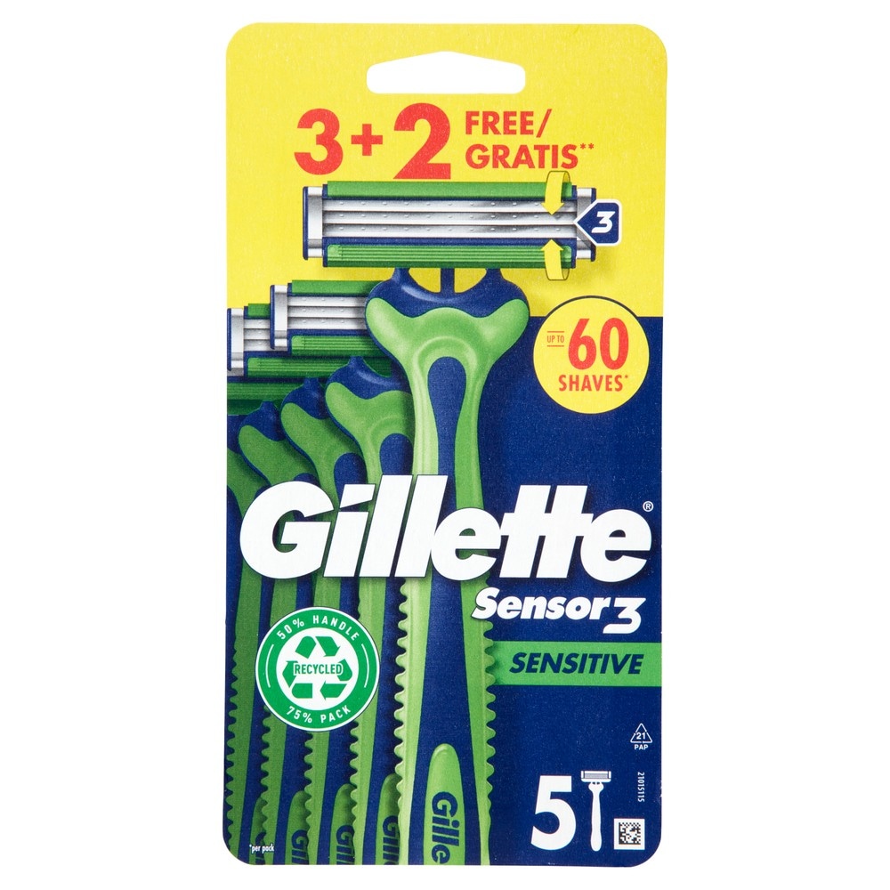 Rasoio da Uomo Usa e Getta Sensor 3 3+2 FREE/GRATIS Gillette in offerta da Bennet