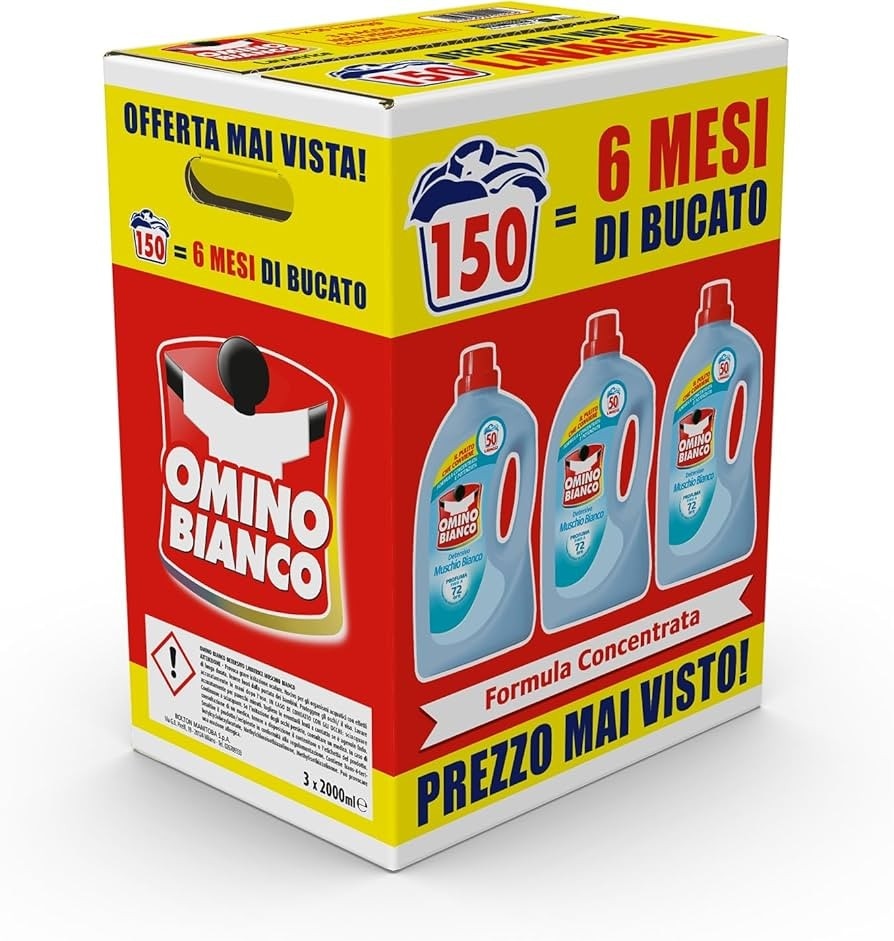 Detersivo Liquido Lavatrice Omino Bianco 3 pz - 3 x 50 lavaggi = 150 lavaggi - Offerta nel negozio Penny