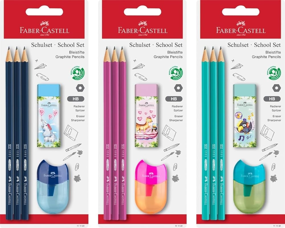 Set matite gomma temperino Faber Castell 3 matite, 1 gomma, 1 temperamatite in offerta da Bennet
