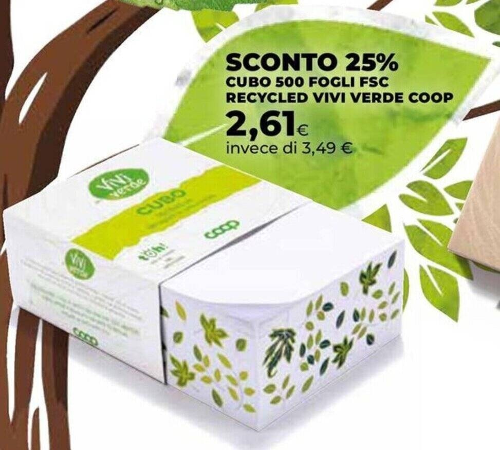 Cubo fogli FSC Recycled 500 fogli Viviverde Coop in offerta da Coop