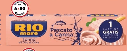 Tonno all'olio di oliva pescato a canna Rio Mare g 320 in offerta da Bennet