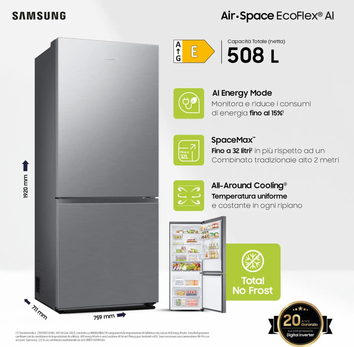 Frigorifero combinato Air Space EcoFlex AI 508 litri Samsung - Offerta nel negozio Euronics