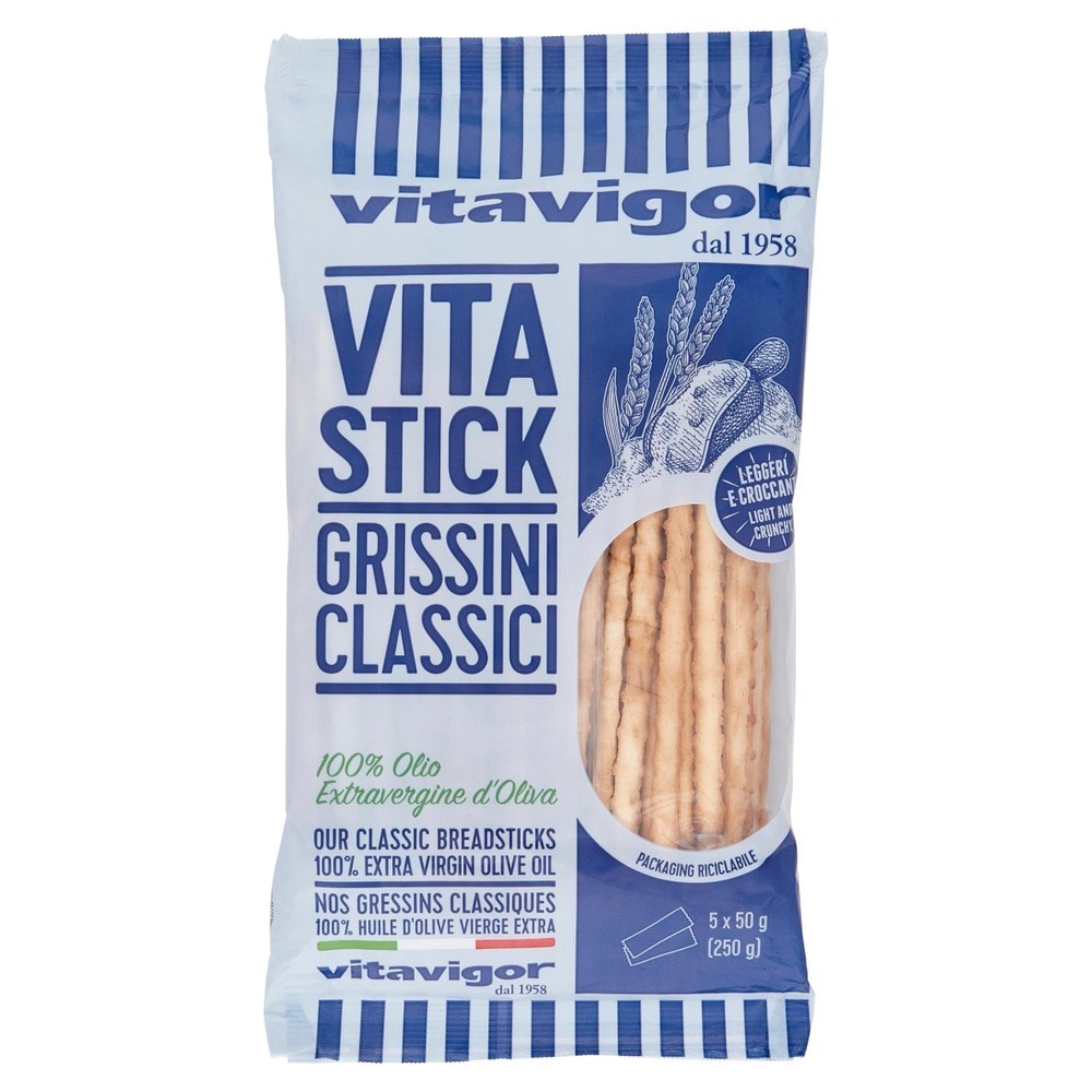Vitavigor vita stick grissini classici / salati in superficie 5 x 50 g + 250 g in offerta da Dpiù