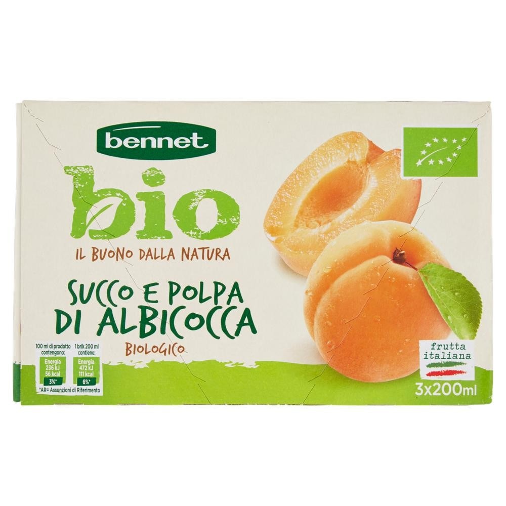 Bio succo e polpa di albicocca Bennet Bio 3x200 ml in offerta da Bennet