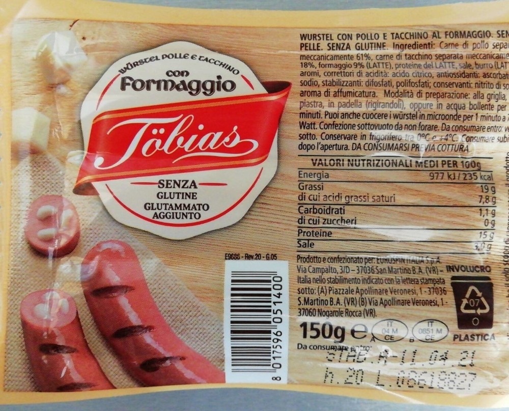 Würstel con Pollo e Tacchino al Formaggio 150 g Tobias - Offerta nel negozio Eurospin