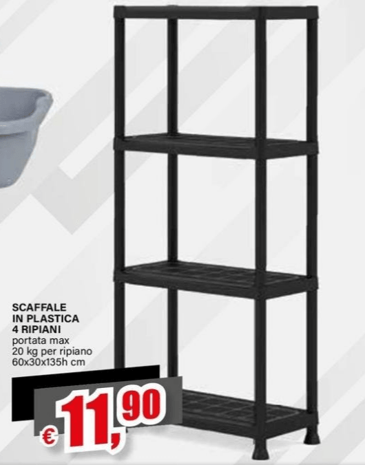 Scaffale in plastica 4 ripiani 60x30x135h cm in offerta da Il Gigante