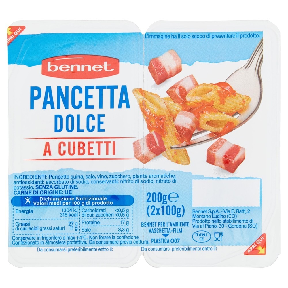 Pancetta dolce o affumicata a cubetti Bennet 200 g in offerta da Bennet