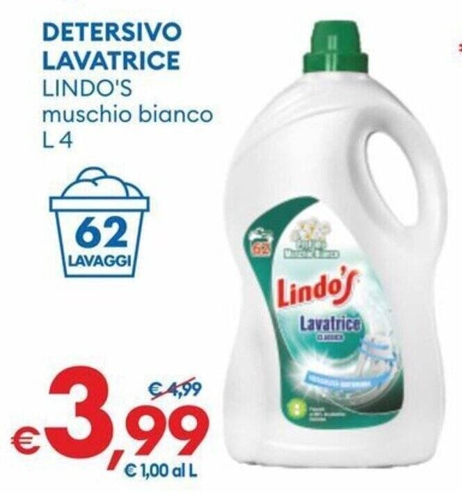 Detersivo lavatrice Lindo's muschio bianco 4 L 62 lavaggi in offerta da MD