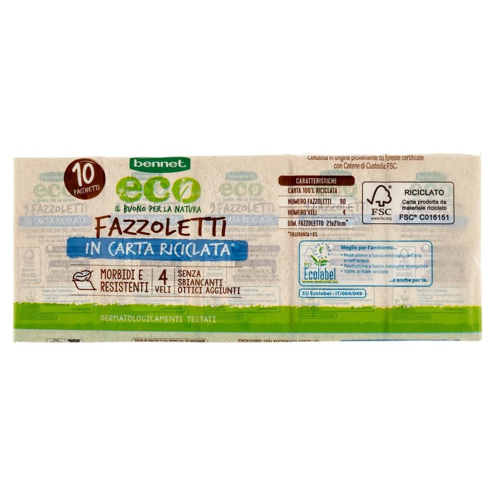 Fazzoletti in carta riciclata Bennet Eco conf. da 10 in offerta da Bennet
