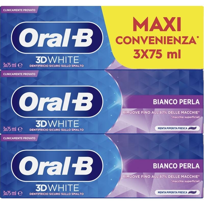 Dentifricio Oral-B 3D White Bianco Perla 3x75 ml Oral B in offerta da Acqua & Sapone
