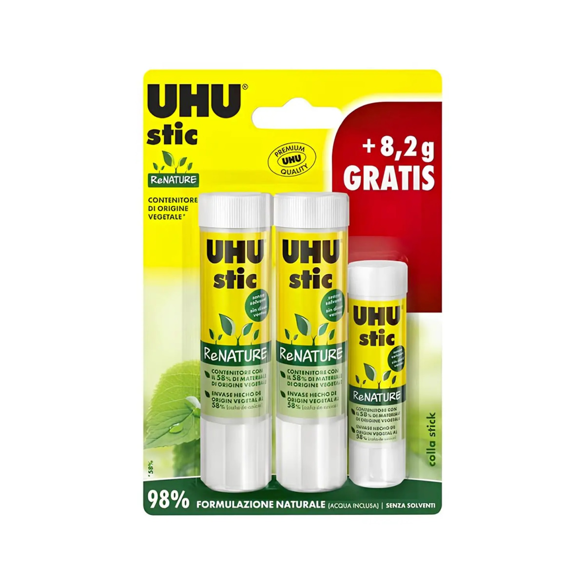 Uhu Stic Renature 2x21 g+1x8,2 g gratis in offerta da Il Gigante