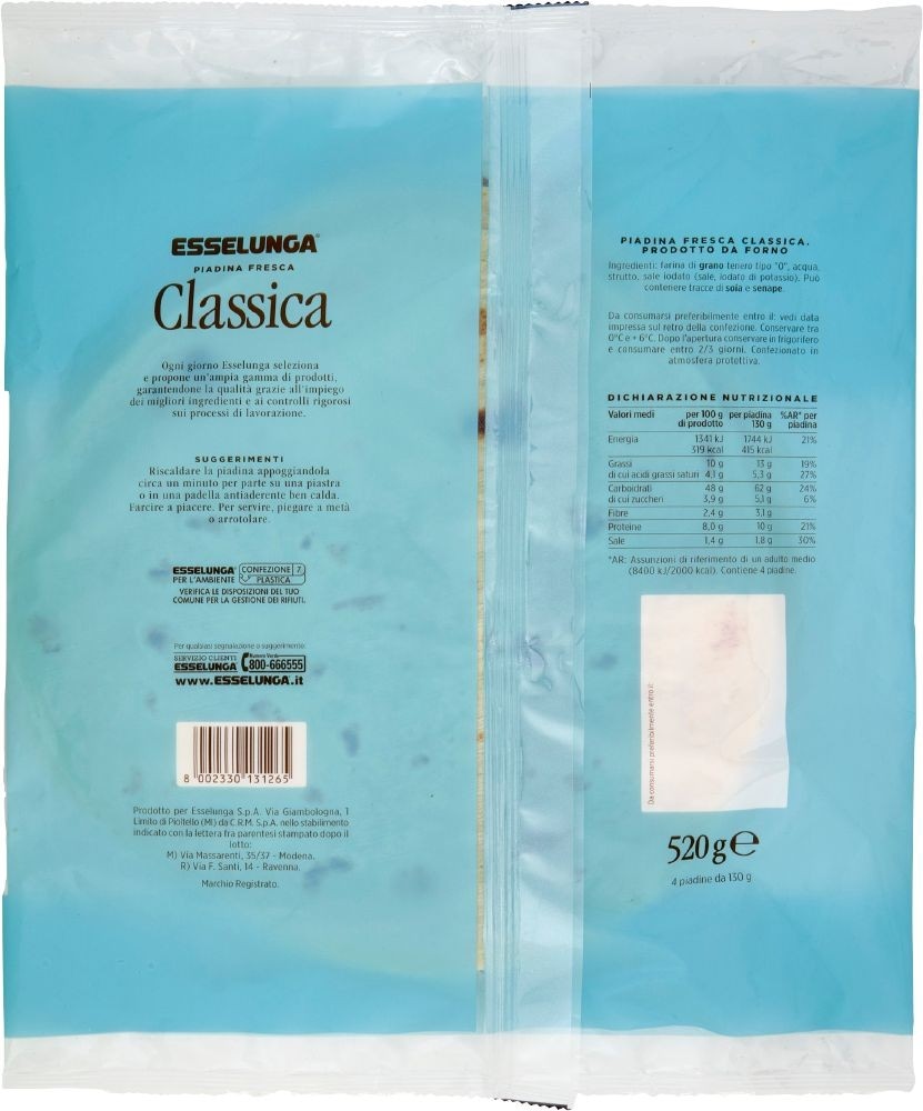 Piadina Fresca Classica Esselunga 4 piadine, 520 g in offerta da Esselunga