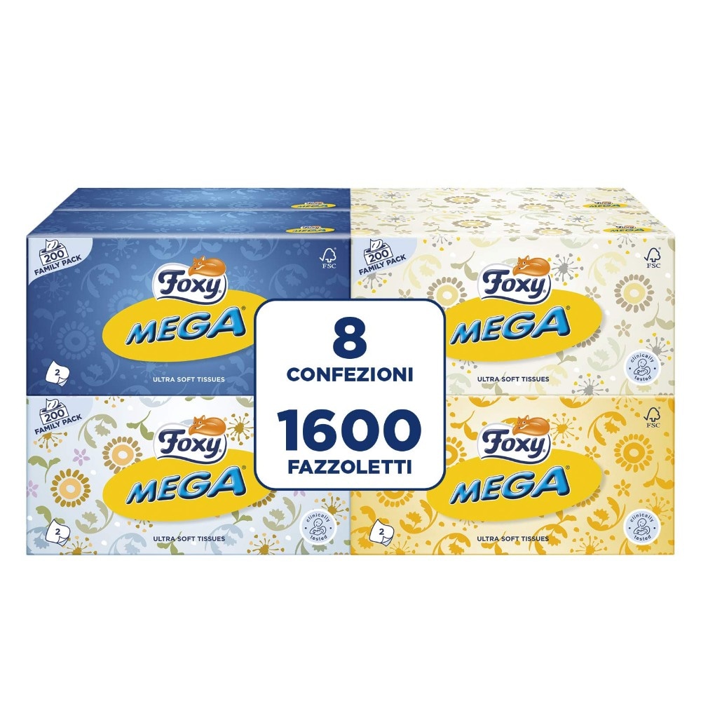 Foxy Mega Box Fazzoletti 2 veli - 200 pezzi - Offerta nel negozio Happy Casa