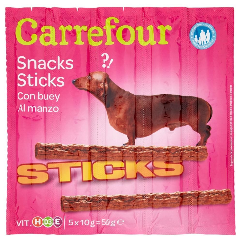 Snack per Cani Sticks manzo Carrefour 50 g in offerta da Carrefour