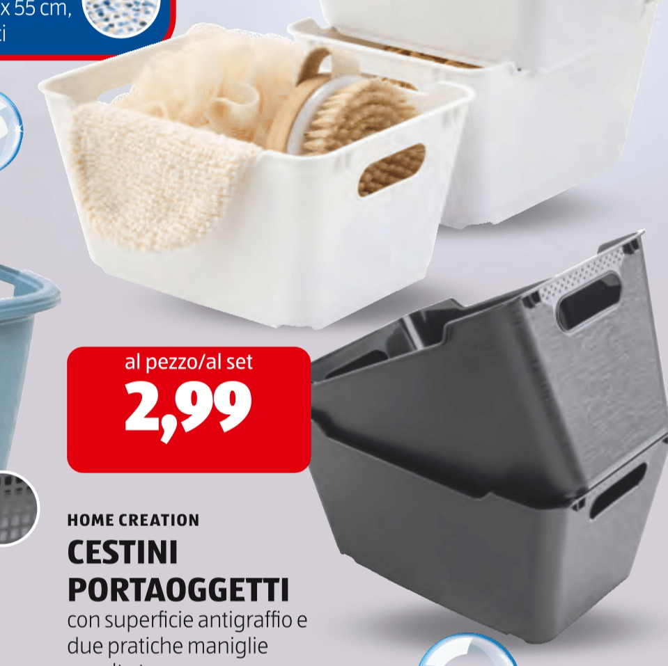 Cestini portaoggetti singolo: 11 L; set da 2: 2 x 5,5 L; set da 3: 3 x 1,7 L Home Creation in offerta da ALDI