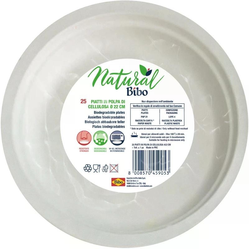Piatti in Polpa di Cellulosa Compostabili 25 pezzi Natural Bibo in offerta da Carrefour