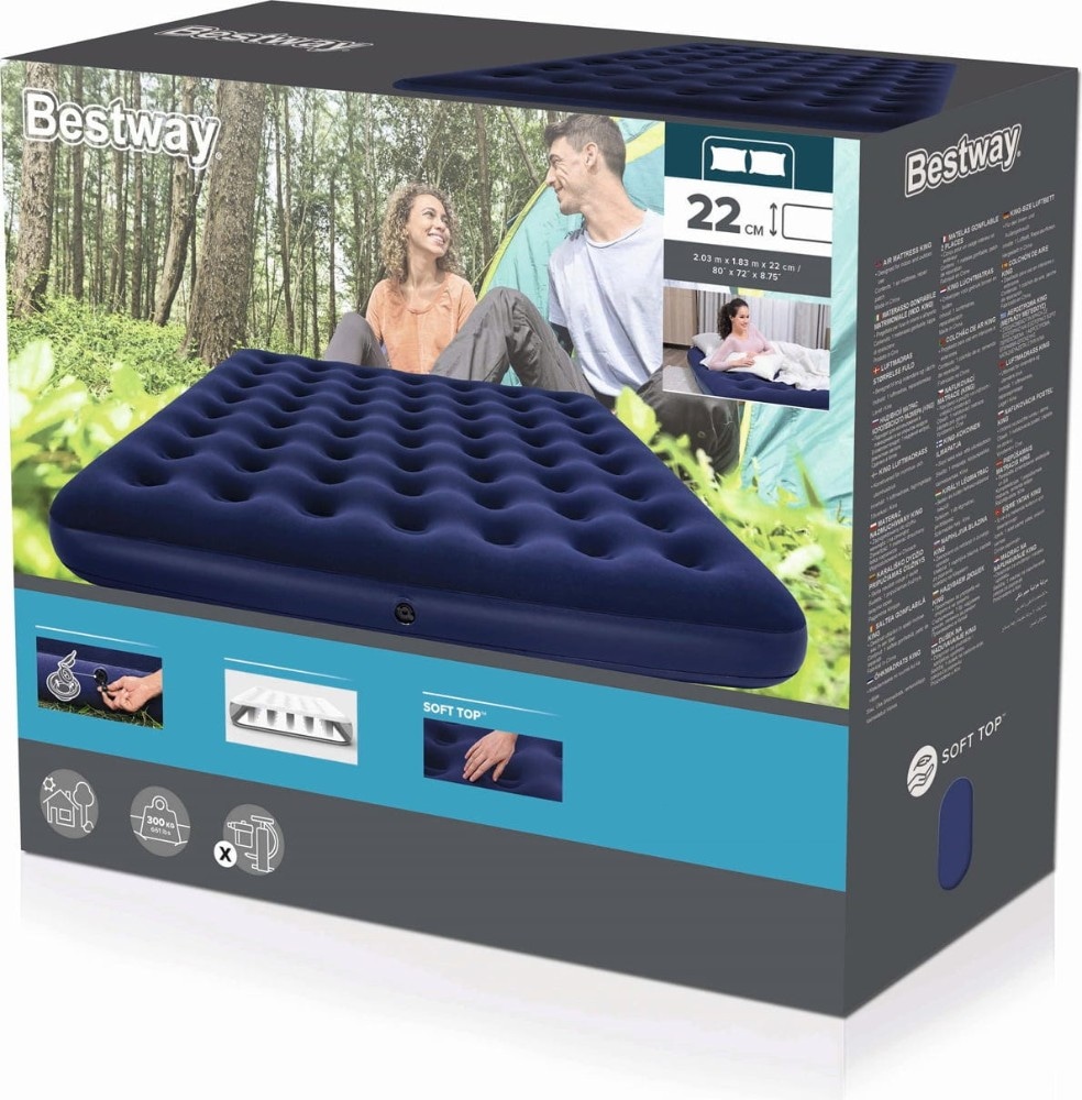 Materassino gonfiabile floccato king H 22x203x183 cm Bestway - Offerta nel negozio Happy Casa