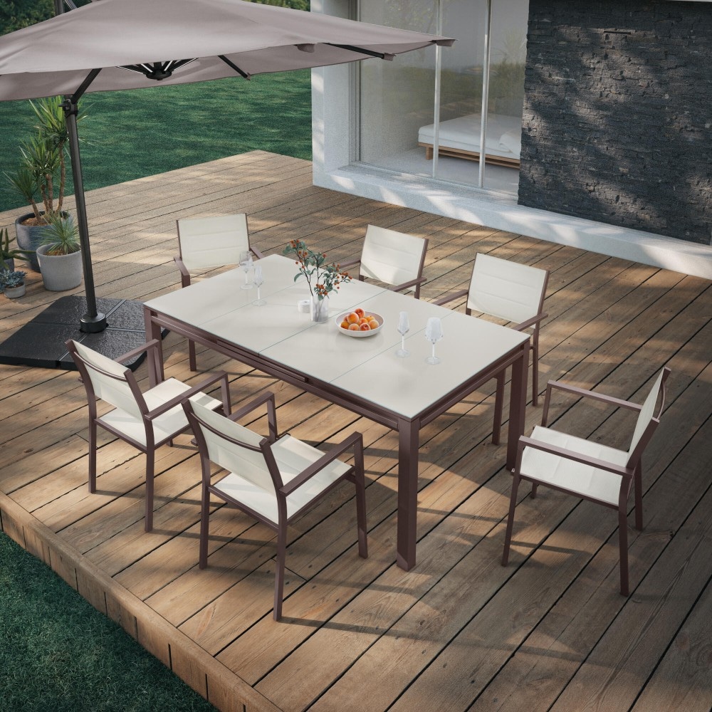 Set tavolo con 6 sedie Odyssea full alluminium effetto legno 6 sedie - Offerta nel negozio Leroy Merlin