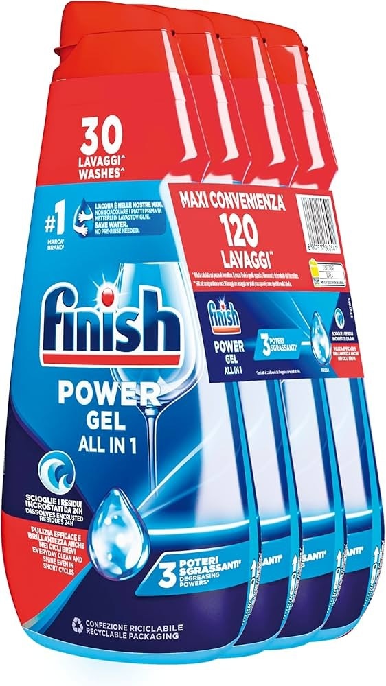 Detersivo lavastoviglie Finish 4x30 lavaggi (gel) o 75 lavaggi (tabs Platinum Plus) in offerta da Esselunga