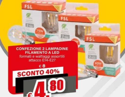 Confezione 2 lampadine filamento a LED 2 lampadine in offerta da Il Gigante